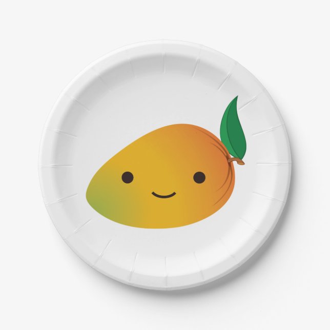 Plato De Papel Cute Kawaii Sonriente Mango (Anverso)