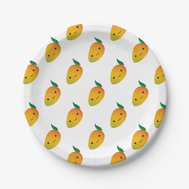 Plato De Papel Cute Kawaii Sonriente Mango (Anverso)