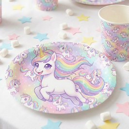 Plato De Papel Cute Kawaii Unicorn Pastel Rainbow Magical
