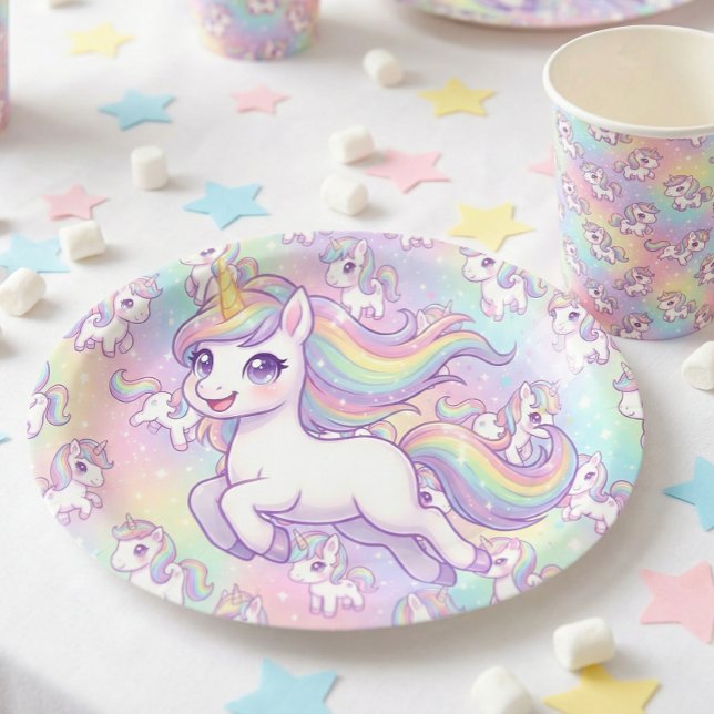 Plato De Papel Cute Kawaii Unicornio Arcoíris Pastel Mágico (Subido por el creador)