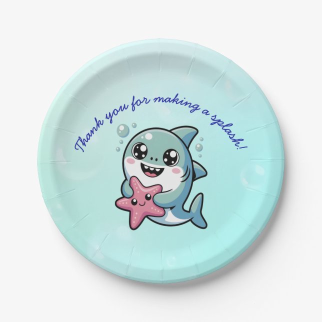 Plato De Papel Cute Kawaii y Starfish Shark Baby Shower (Anverso)