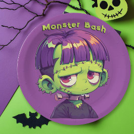 Plato De Papel Cute Kid Frankenstein Halloween
