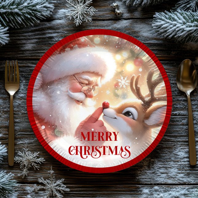 Plato De Papel Cute Kids Christmas Dinner Plates Santa Rudolph (Cute Kids Christmas Dinner Plates Santa Rudolph)