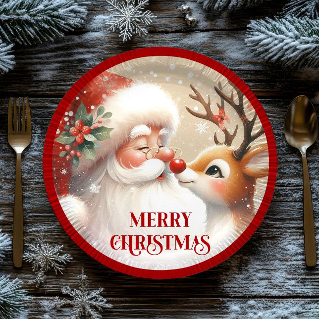 Plato De Papel Cute Kids Christmas Plates Santa Claus Rudolph (Cute Kids Christmas Plates Santa Claus Rudolph)