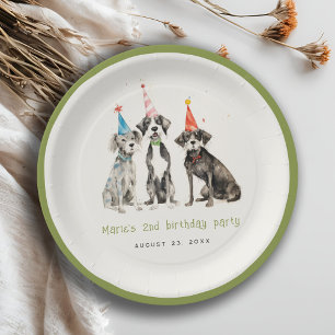 Plato De Papel Cute Kids Watercolor Pawty Dog Fiesta de cumpleaño