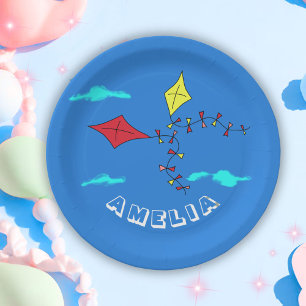 Plato De Papel Cute Kites Red Yellow Name Kids Birday Fiesta