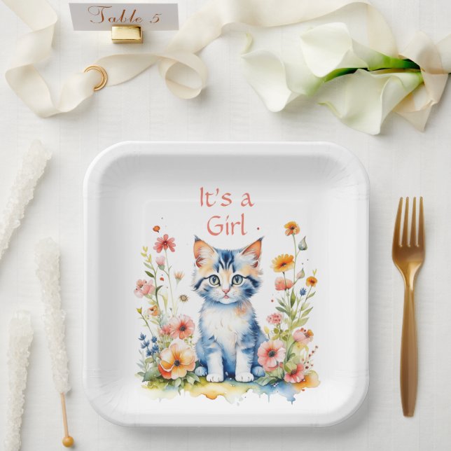 Plato De Papel Cute Kitten Chica Temática Baby Shower (Boda)