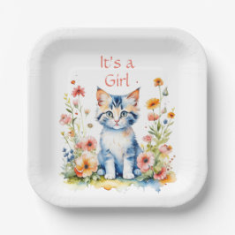 Plato De Papel Cute Kitten Chica Temática Baby Shower
