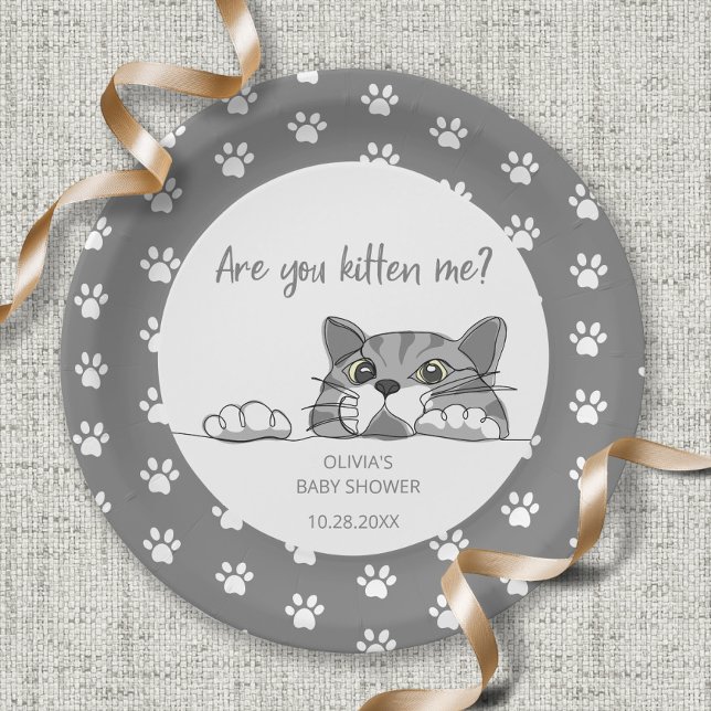 Plato De Papel Cute Kitty Cat Gender Neutral Baby Shower (Subido por el creador)