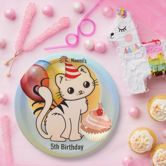 Plato De Papel Cute Kitty Happy Child Birday (Fiesta)