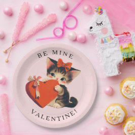 Plato De Papel Cute Kitty Vintage Be Mine Valentine