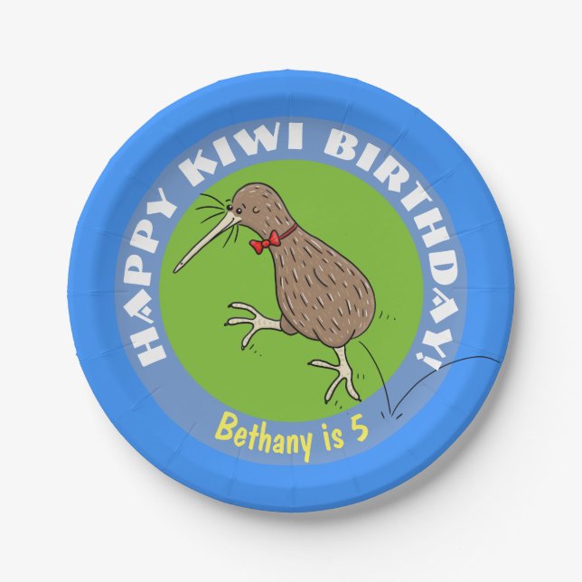Plato De Papel Cute kiwi pájaro feliz cumpleaños personalizado pl (Anverso)