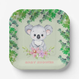 Plato De Papel Cute Koala Bear Chica Baby Shower
