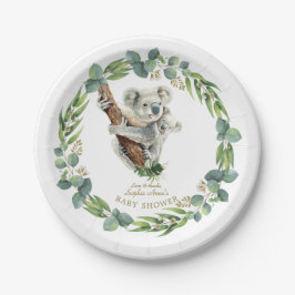 Plato De Papel Cute Koala Eucalyptus Wreath Chica Baby Shower