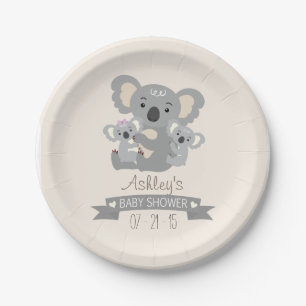 Plato De Papel Cute Koala Twins Baby Shower