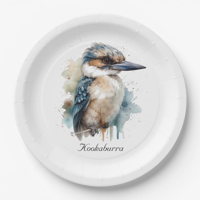 Plato De Papel Cute Kookaburra en una sucursal, personalizado (Anverso)