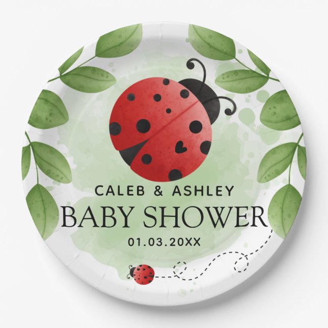 Plato De Papel Cute Ladybug Baby Shower Paper Plates (Anverso)