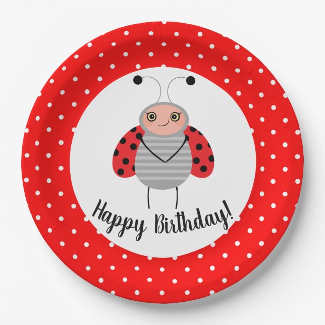 Plato De Papel Cute Ladybug Birthday Party Plates (Anverso)