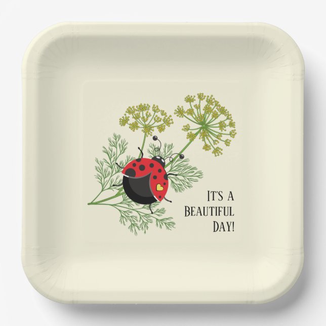 Plato De Papel Cute Ladybug | Día hermoso (Anverso)