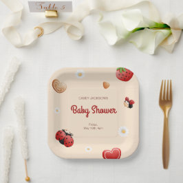 Plato De Papel Cute Ladybug Flowers Baby Shower