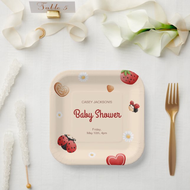 Plato De Papel Cute Ladybug Flowers Baby Shower (Boda)