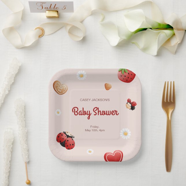 Plato De Papel Cute Ladybug Flowers Baby Shower (Boda)