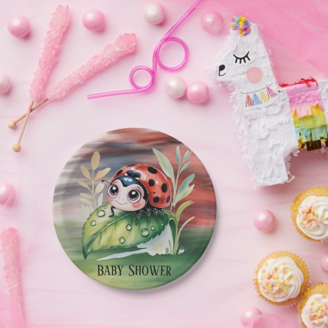 Plato De Papel Cute Ladybug Girl Baby Shower  (Fiesta)