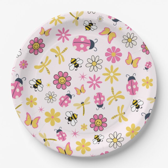 Plato De Papel Cute Ladybug Pink Girl Baby Shower (Anverso)