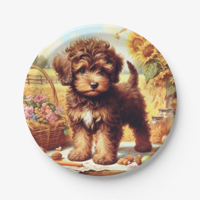 Plato De Papel Cute Lagotto Romagnolo Pintura (Anverso)