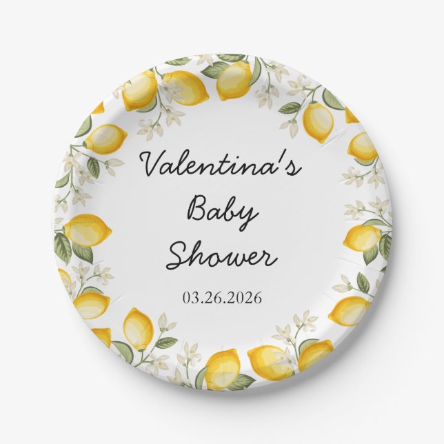 Plato De Papel Cute Lemon Citrus Fruit Summer Baby Shower (Anverso)