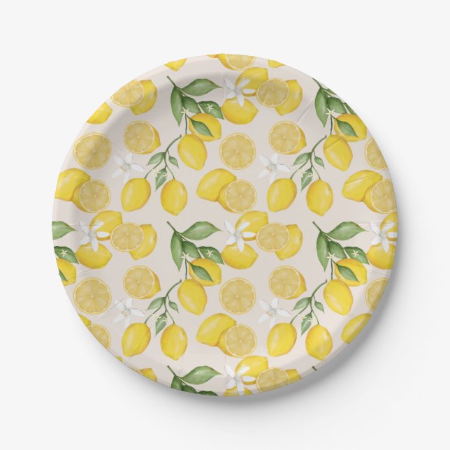 Plato De Papel Cute Lemon Citrus Fruit Summer Baby Shower (Anverso)