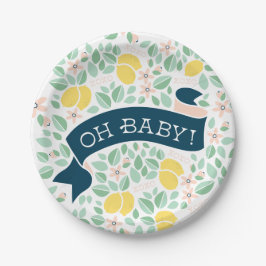 Plato De Papel Cute Lemon Yellow Botanaves Baby Shower