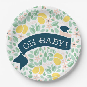 Plato De Papel Cute Lemon Yellow Botanaves Baby Shower