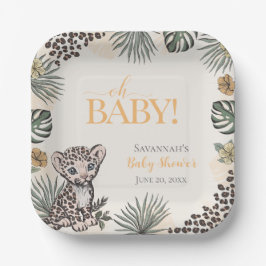 Plato De Papel Cute Leopard Cub Yellow Baby Shower