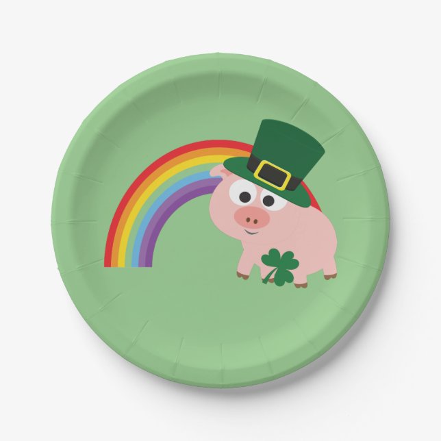 Plato De Papel Cute Leprechaun Pig (Anverso)