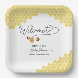 Plato De Papel Cute Little Bees Honeycomb Baby Shower