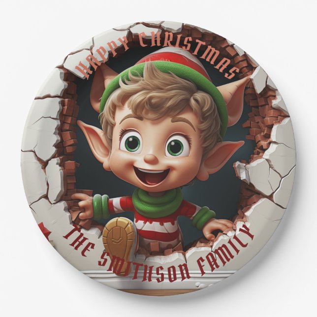 Plato De Papel Cute Little Elf 3D Navidad (Anverso)