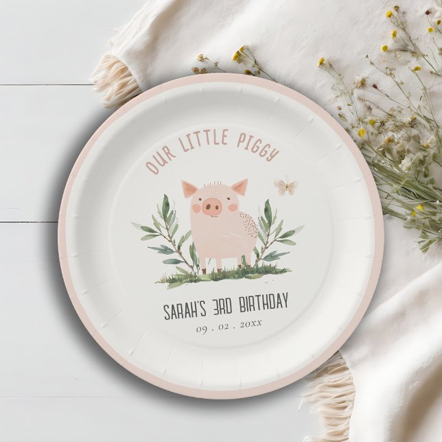 Plato De Papel Cute Little Farm Pig Butterfly Kids Cumpleaños (Subido por el creador)