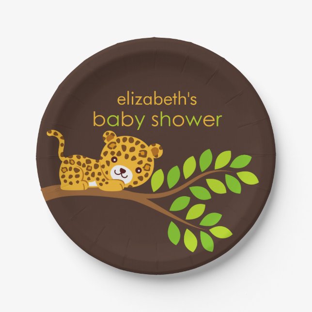 Plato De Papel Cute Little Leopard Baby Shower Paper Plate (Anverso)