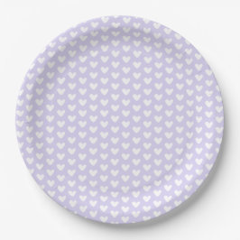 Plato De Papel Cute Little White Hearts Patrón Lavanda