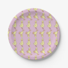 Plato De Papel Cute Little Yellow Duckling Baby Shower Rosa