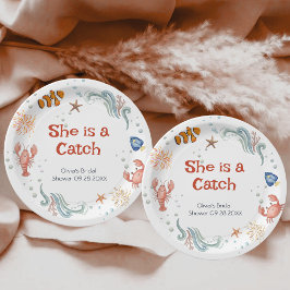 Plato De Papel Cute Lobster She is a Catch Bridal Shower
