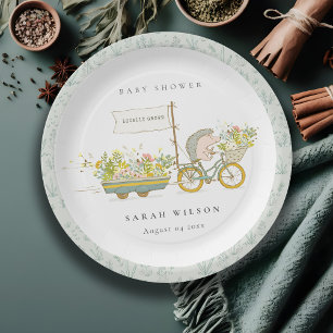 Plato De Papel Cute local Hedgehog Flora Bike Baby Shower