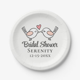 Plato De Papel Cute Love Birds Pink Lovebirds Despedida de solter