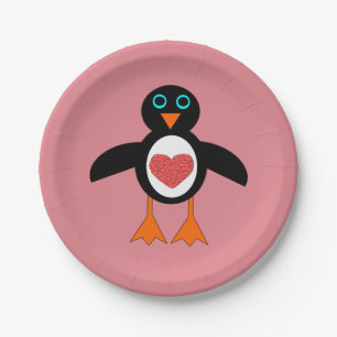 Plato De Papel Cute Love Heart Penguin Paper Fiestas Placas