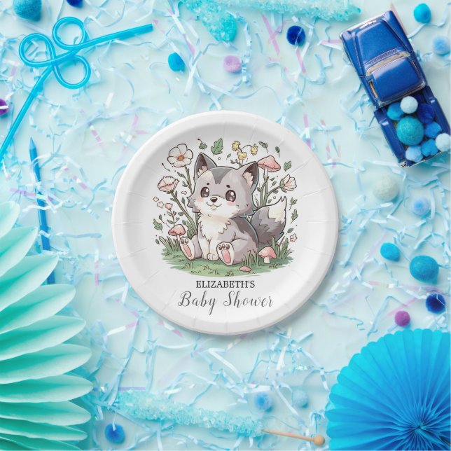Plato De Papel Cute Lovely Wolf Baby Shower (Fiesta)