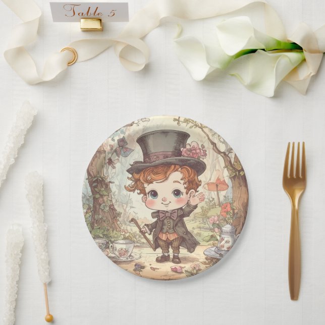 Plato De Papel Cute Mad Hatter Whimsical Wonderland Woodland Art (Boda)