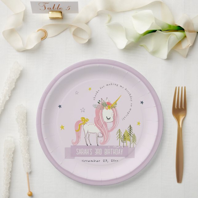 Plato De Papel Cute Magical Unicornio Púrpura Lilac Niños Cumplea (Boda)