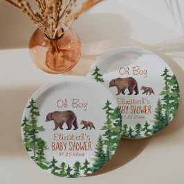 Plato De Papel Cute Mama Baby Bear Boy Baby Shower
