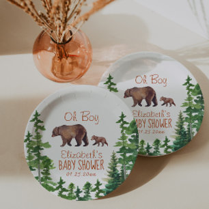 Plato De Papel Cute Mama Baby Bear Boy Baby Shower